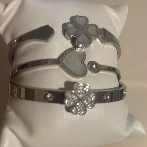 Silver Layered Bracelet Set with Heart and Flower Charms